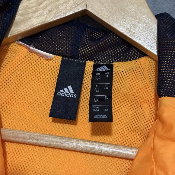Adidas WND Hooded Windbreaker Jacket Orange Mesh Vent Lightweight Youth M Run - Picture 3 of 7